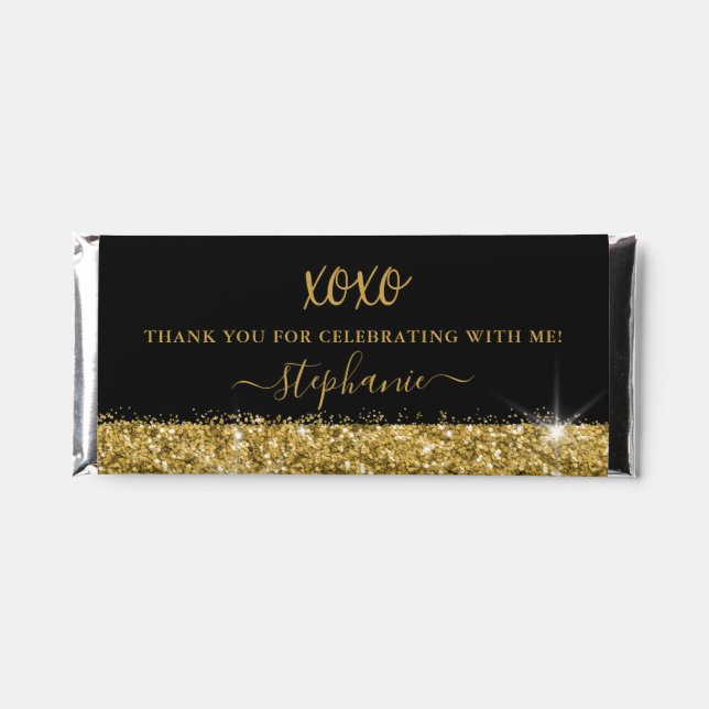 Black & Gold Thank You XOXO Personalized Party Hershey Bar Favors (Front)