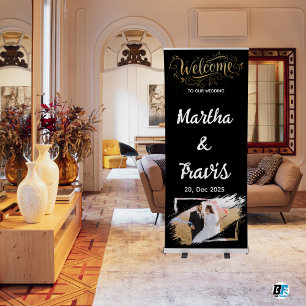 Black & Gold Themed With Photo Wedding Classic Retractable Banner