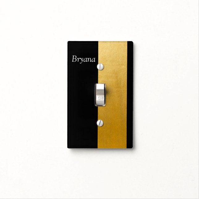 Black & Gold Thick Stripe Print Light Switch Cover (In Situ)