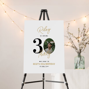 Black & Gold Thirty 30th Birthday Party Welcome Foam Board