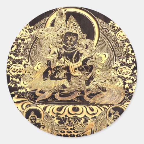 Black  Gold Tibetan Buddhist Art Classic Round Sticker