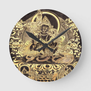 Black & Gold Tibetan Buddhist Art Round Clock