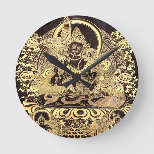 Black  Gold Tibetan Buddhist Art Round Clock