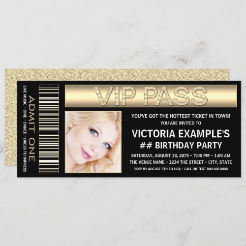 Black Gold Ticket Birthday Party Invitation