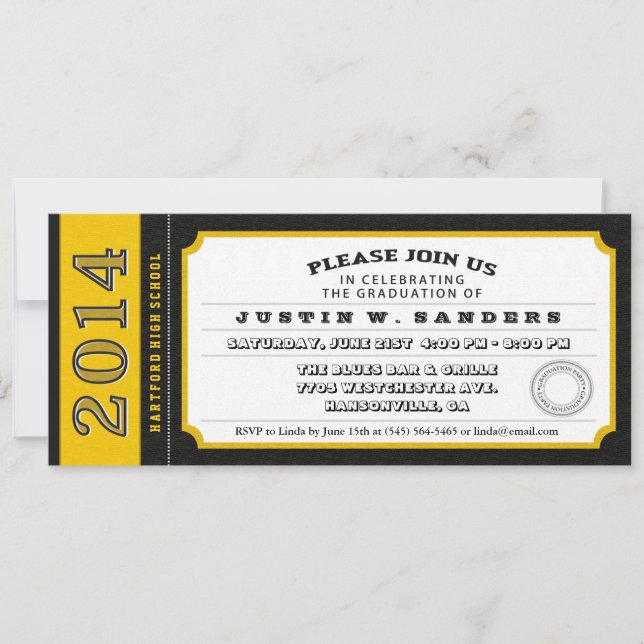 Black & Gold Ticket Style Graduation Invitation (Front)