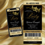 Black Gold Ticket Style Masquerade Party Invitation at Zazzle