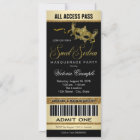 Black Gold Ticket Style Sweet 16 Masquerade Party