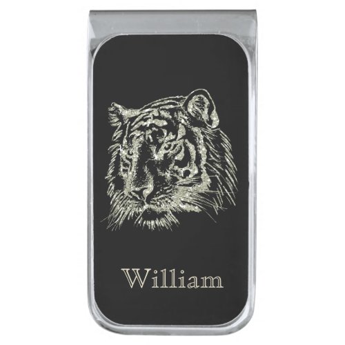 Black Gold Tiger Personalized Silver Finish Money Clip