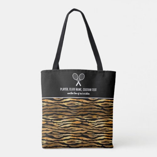 Black Gold Tiger Print Custom Tennis Rackets Tote Bag