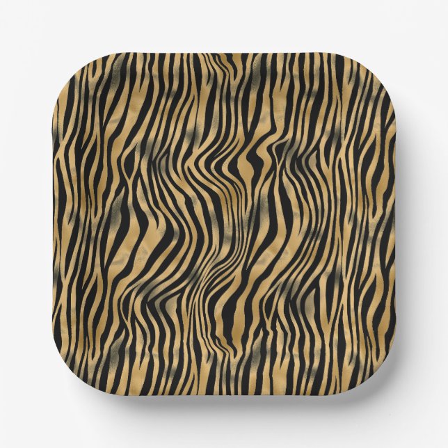 Black & Gold Tiger Stripe Paper Plates (Front)
