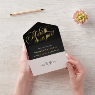 Black Gold Til Death Do Us Part Wedding All In One Invitation