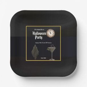 Black Gold Time For Boos and Booze Halloween Party Paper Plates