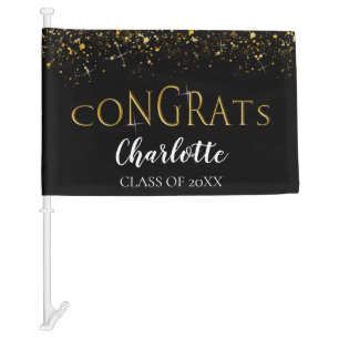 Black Gold Tone Confetti Congrats Class of 2023 Car Flag