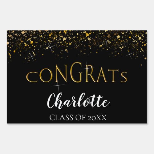 Black  Gold Tone Confetti Congrats Class of 2024 Sign