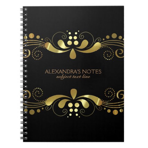 Black  Gold Tones Floral Lace Frame 2 Notebook