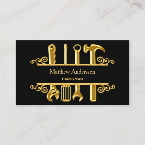 Black gold tools home repairs contractor business card