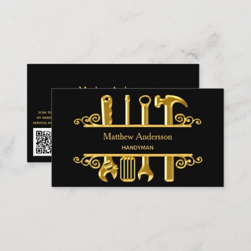 Black gold tools home repairs contractor QR code Business Card