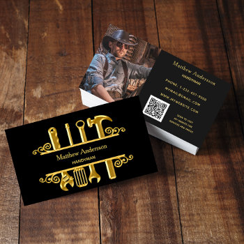 Black Gold Tools Home Repairs Photo Qr Code Business Card by ThunesBiz at Zazzle
