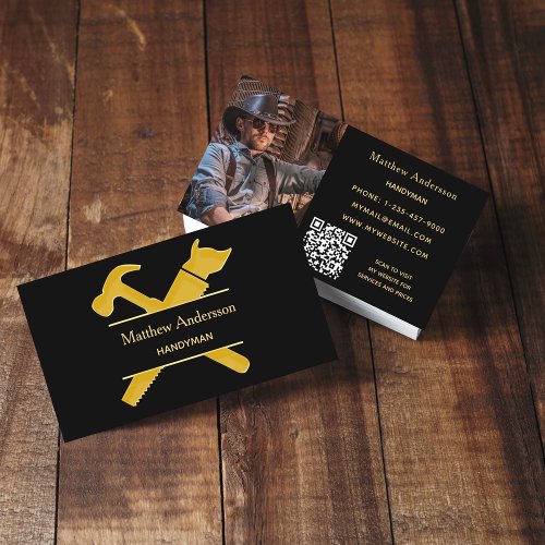 Black gold tools home repairs photo QR code Business Card