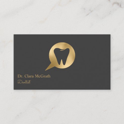 Black  Gold Tooth Logo Dentist  Dental Office Business Card