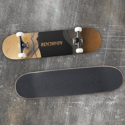 Black Gold Torn Cool Modern Your Name Design Skateboard