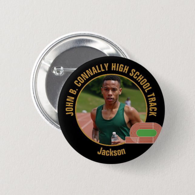 Black Gold Track Team Photo High School Runner Button (Front & Back)