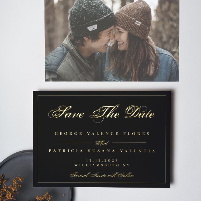Black Gold Traditional Elegant Photo Save The Date Foil Invitation (Creator Uploaded)