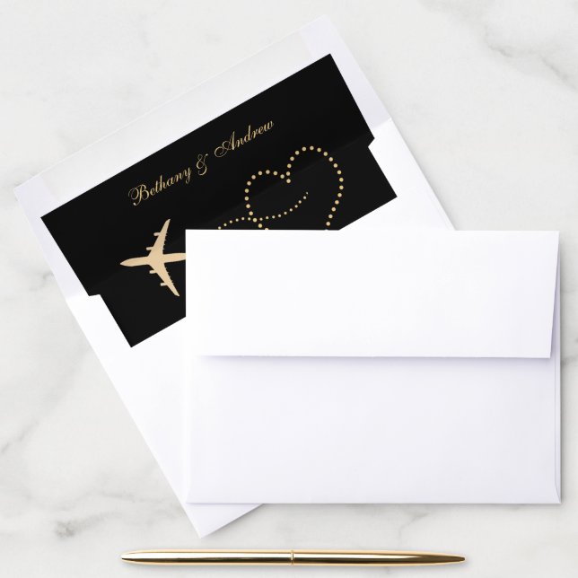 Black Gold Travel Wedding Destination Envelope Liner (Desk)