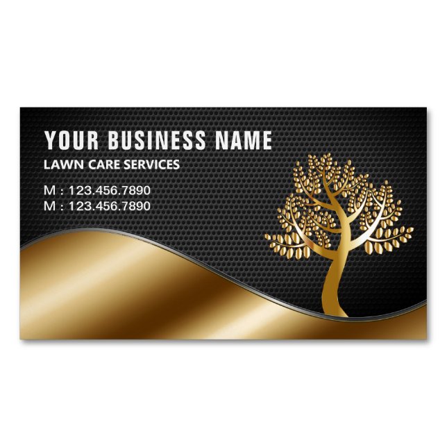 Black Gold Tree Gardening Landscaping Lawn Care Business Card Magnet (Front)