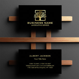 Black Gold Tree Logo Landscaping Business Card