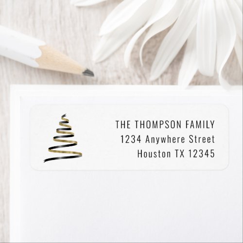 Black Gold Tree Name Return Address Christmas Label