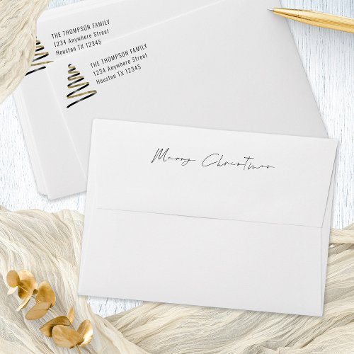 Black Gold Tree Return Address Merry Christmas Envelope