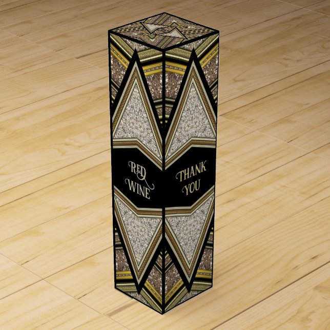 Black Gold Triangle Sparkler Art Deco Wine Box (Front)