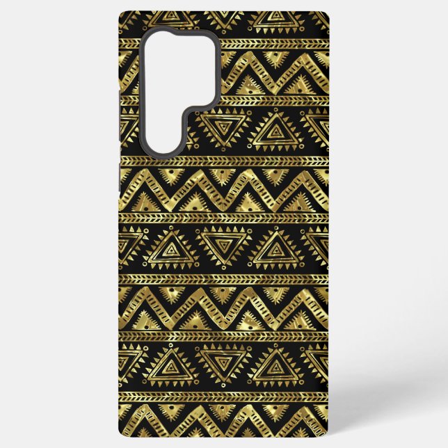 Black & Gold Tribal Geometric Pattern Samsung Galaxy Case (Back)