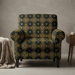 Black Gold Tribal Geometric Sunburst Ethnic Mosaic Fabric