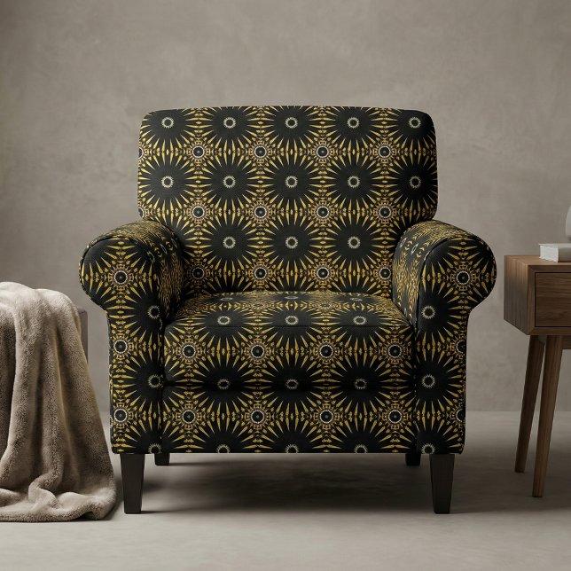 Black Gold Tribal Geometric Sunburst Ethnic Mosaic Fabric (Creator Uploaded)