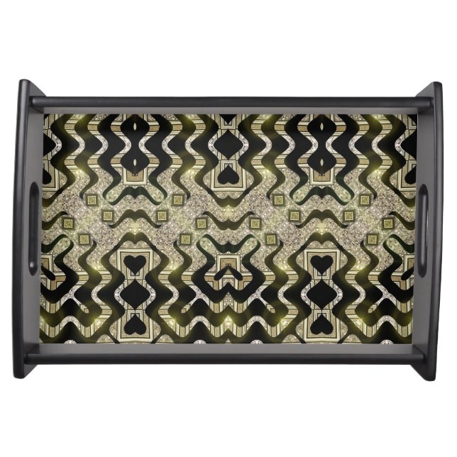 Black Gold Tribal Glam Pattern Serving Trays (Front)