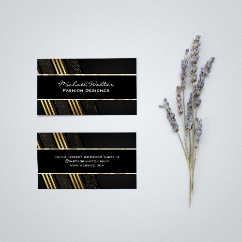 Black Gold Trim Striped and Metallic Business Card