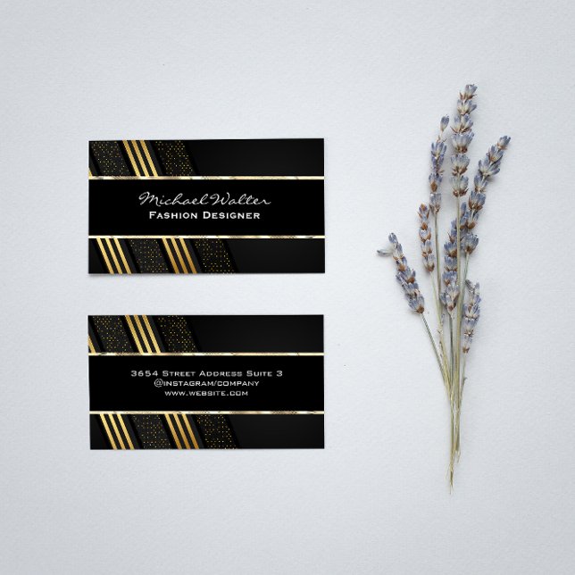 Black Gold Trim Striped and Metallic Business Card (Creator Uploaded)