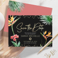 Black Gold Tropical Bat Mitzvah Floral Palm Modern
