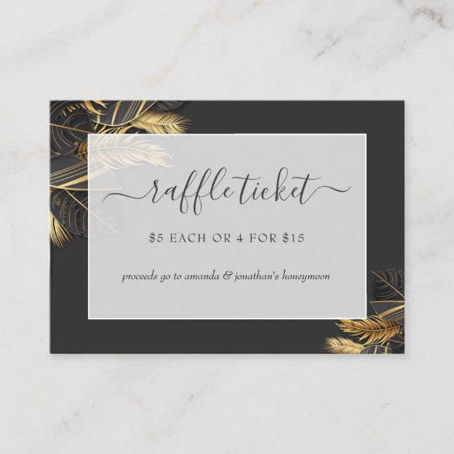 Black & Gold Tropical Bridal Shower Raffle Ticket Enclosure Card (Front)