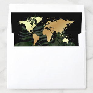Black Gold Tropical Destination World Map Wedding Envelope Liner