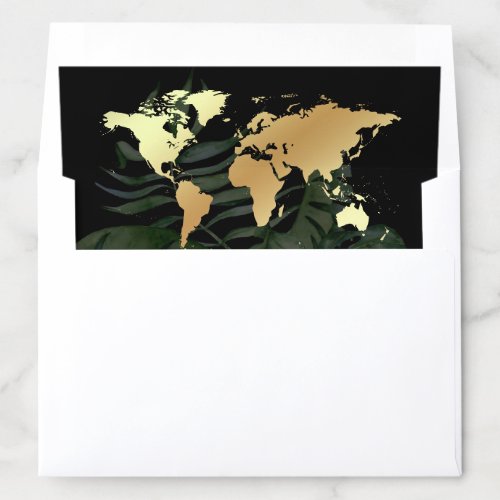 Black Gold Tropical Destination World Map Wedding Envelope Liner