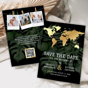 Black Gold Tropical Destination World Map Wedding Save The Date