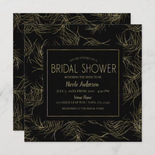 Black & Gold Tropical Glam Leaves Bridal Shower Invitation