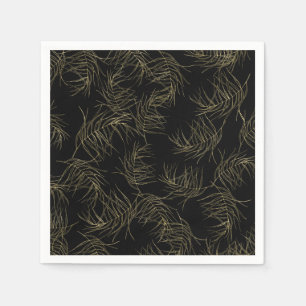 Black & Gold Tropical Glam Leaves Chic Wedding Napkins