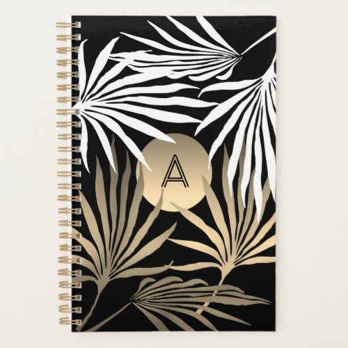 Black Gold Tropical Palm Leaves Initial Planner