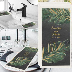 Black & Gold Tropical Palm Wedding Paper Guest Towels
