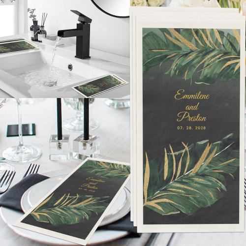 Black  Gold Tropical Palm Wedding Paper Guest Towels