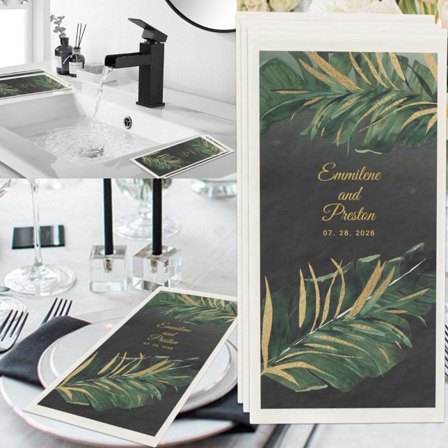 Black & Gold Tropical Palm Wedding Paper Guest Towels (Creator Uploaded)